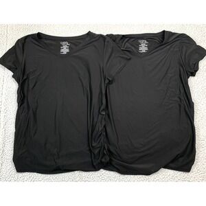 Time and Tru Maternity Black V Neck Ruched Side Tops 2 Piece Bundle Womens Large
